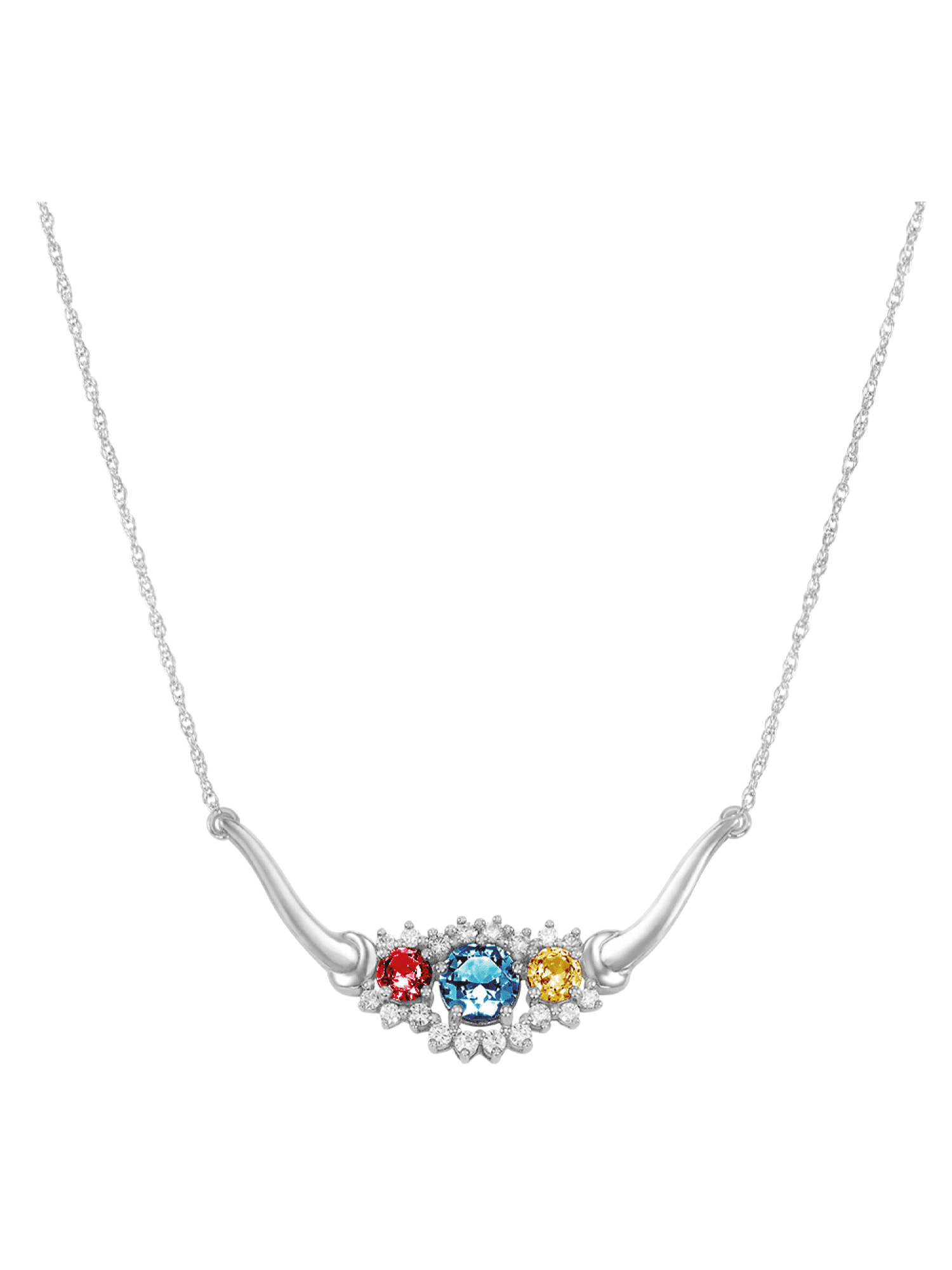 Personalized Family Jewelry Sky 3 Genuine Birthstone Pendant Necklace in Sterling Silver