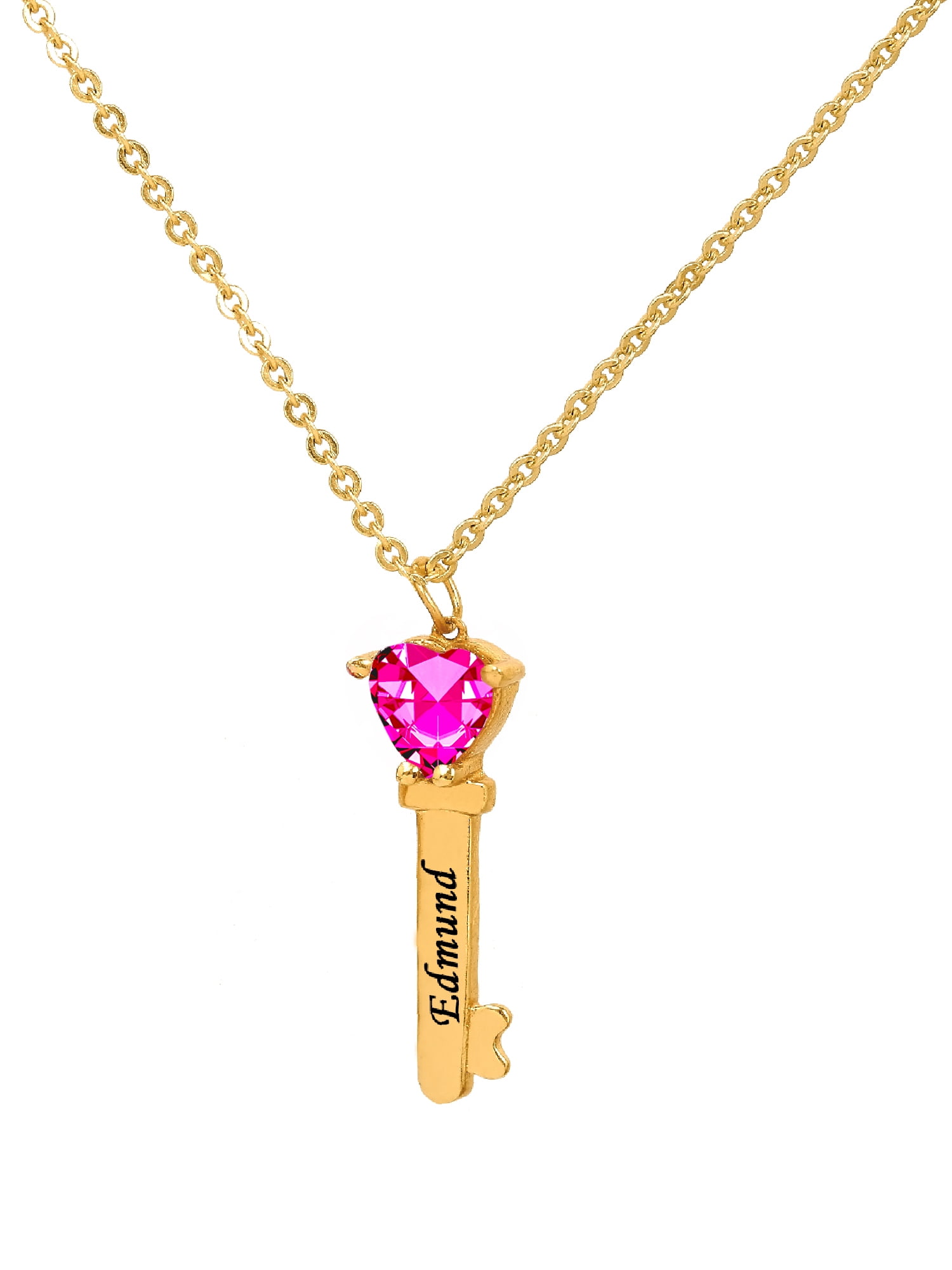 Personalized Family Key-Shaped Charm Pendant with Up to 6 Heart-Shaped Birthstones
