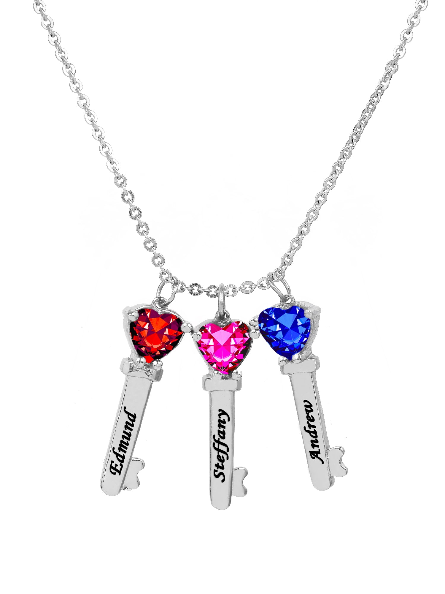 Personalized Family Key-Shaped Charm Pendant with Up to 6 Heart-Shaped Birthstones