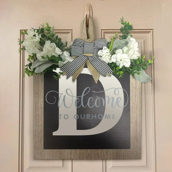 Personalized Family Last Name Sign Initial Split Letter Wreath Wedding Gift Custom First Names Established Sign Door Hanger Wall Decor Housewarming Gift for Couple Wood