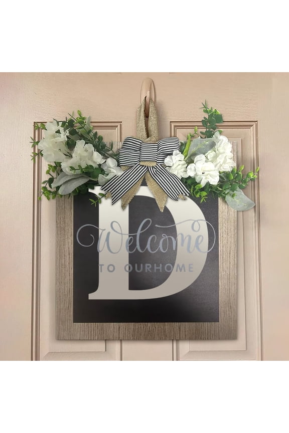 Personalized Family Last Name Sign Initial Split Letter Wreath Wedding Gift Custom First Names Established Sign Door Hanger Wall Decor Housewarming Gift for Couple Wood