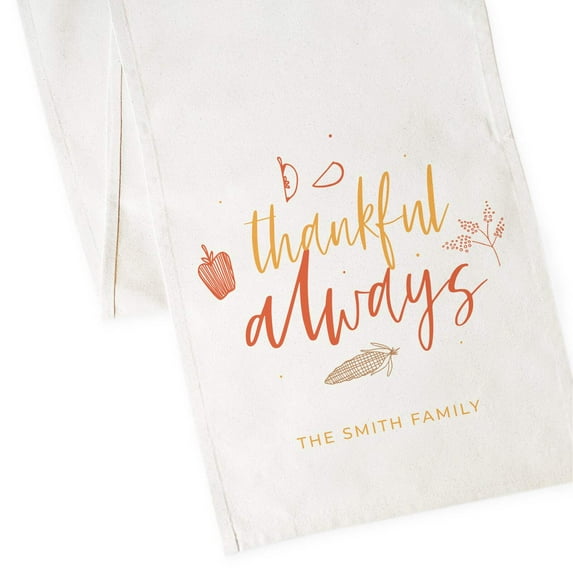 Personalized Family Last Name Thankful Always Canvas Table Runner