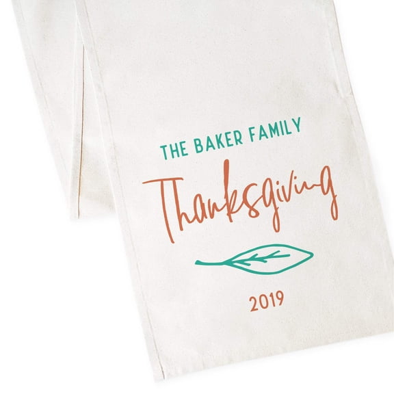 Personalized Family Last Name Thanksgiving and Year Canvas Table Runner