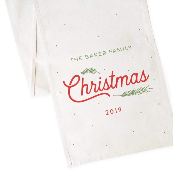Personalized Family Last Name with Year Christmas Cotton Canvas Table Runner