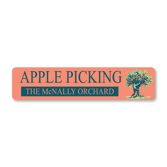 Personalized Family Name Apple Picking Orchard Aluminum Metal Decor Sign - 4x18 inches