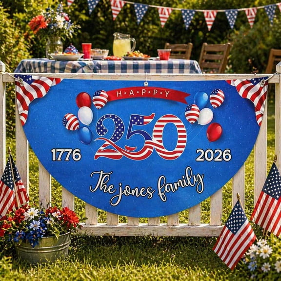 Personalized Family Name Banner, Semicircle USA Flag, Patriotic Semicircle Gift, 250 Years American Banner, Birthday Gift