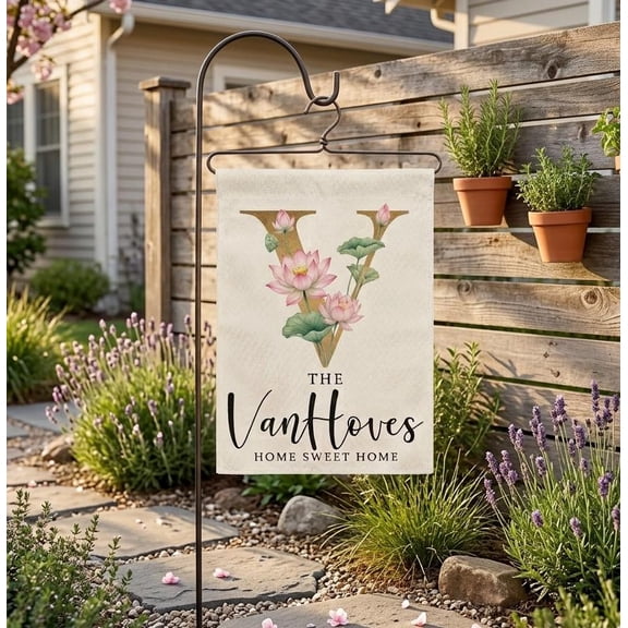 Personalized Family Name Garden Flag Custom Initial, Outdoor Yard Banner Wedding New Home Gift