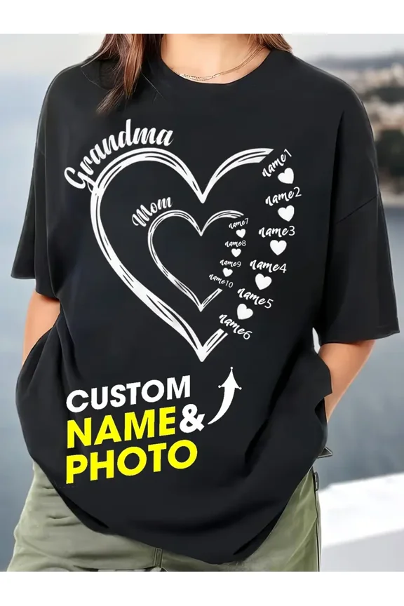 Personalized Family Name Heart Graphic Women Unisex Short Sleeve 100% Cotton T-Shirt
