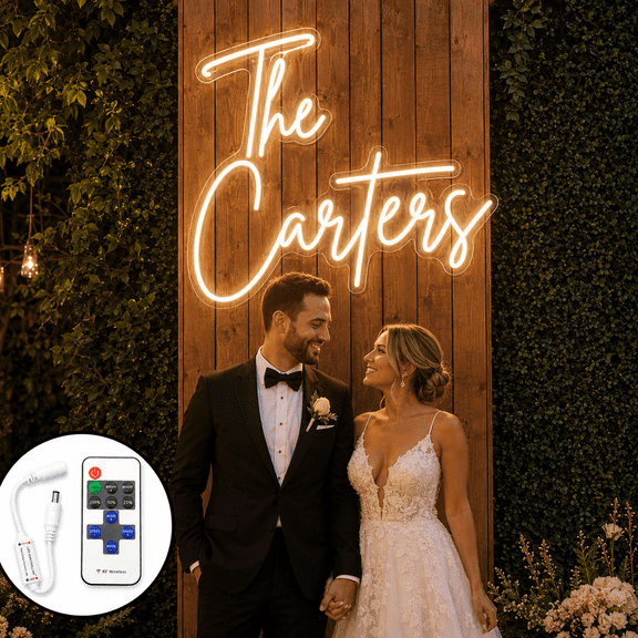 Personalized Family Name Neon Sign with Remote Control, Custom LED Wedding Light for Floral Backdrop, Reception Wall Decor, Housewarming & Newlywed Gift