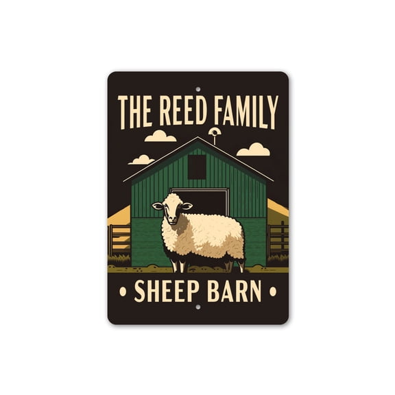 Personalized Family Name Sheep Barn Aluminum Metal Decor Sign - 10x14 inches
