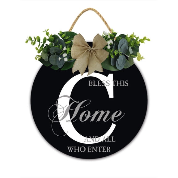 Personalized Family Name Sign with Letter C Last Name Wreaths for Front Door, Farmhouse Welcome Sign, Christian Housewarming Gift - Holiday Porch Decoration Outside Hanger 11x11 Inch