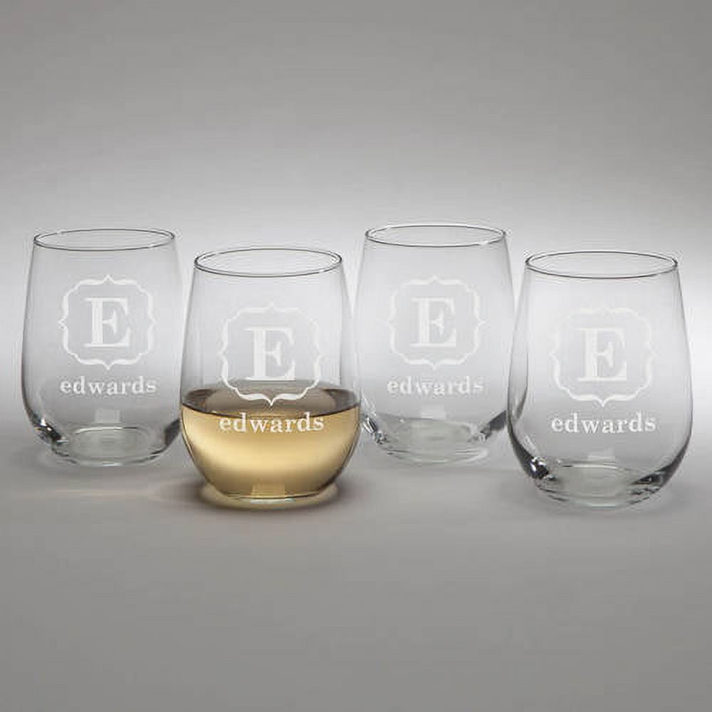 Engraved stemless wine glasses – set of 4 – name or monogram