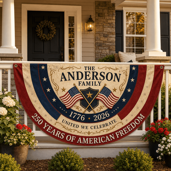 Personalized Family Name USA 250th Banner Semi Circle Flag 1776-2026 Porch Decor