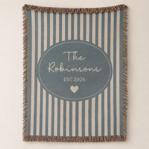Personalized Family Name Woven Blanket with Established Date, Cotton Throw