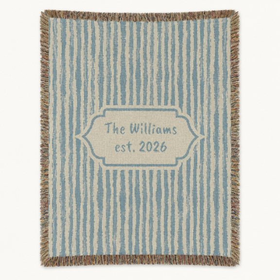 Personalized Family Name Woven Cotton Throw Blanket with Date