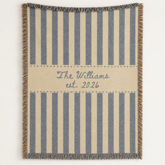 Personalized Family Name Woven Cotton Throw Blanket with Est Year