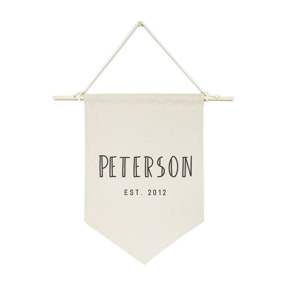 Personalized Family Name with Est. Date Modern Hanging Wall Banner