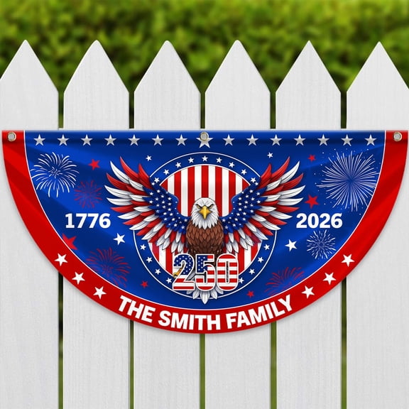 Personalized Family Name250 Years America Flag, 1776-2026 Patriot Non-Pleated Fan Flag, Personalized Patriot Semi Circle Flag
