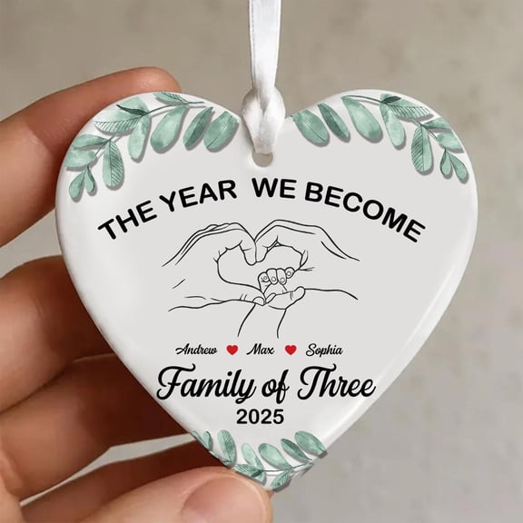 Personalized Family Of Three Baby First Keepsake Ceramic Ornament Flat 2D Printed Round New Parents Gift