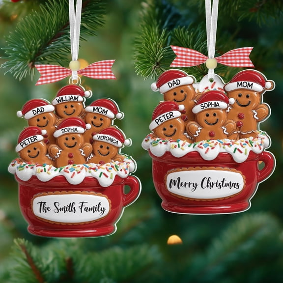Personalized Family Ornament,Acrylic Gingerbread Family Christmas Ornament,Family of 2,3,4,5,6,Cookie Ornament,Family Keepsake,Xmas Gift