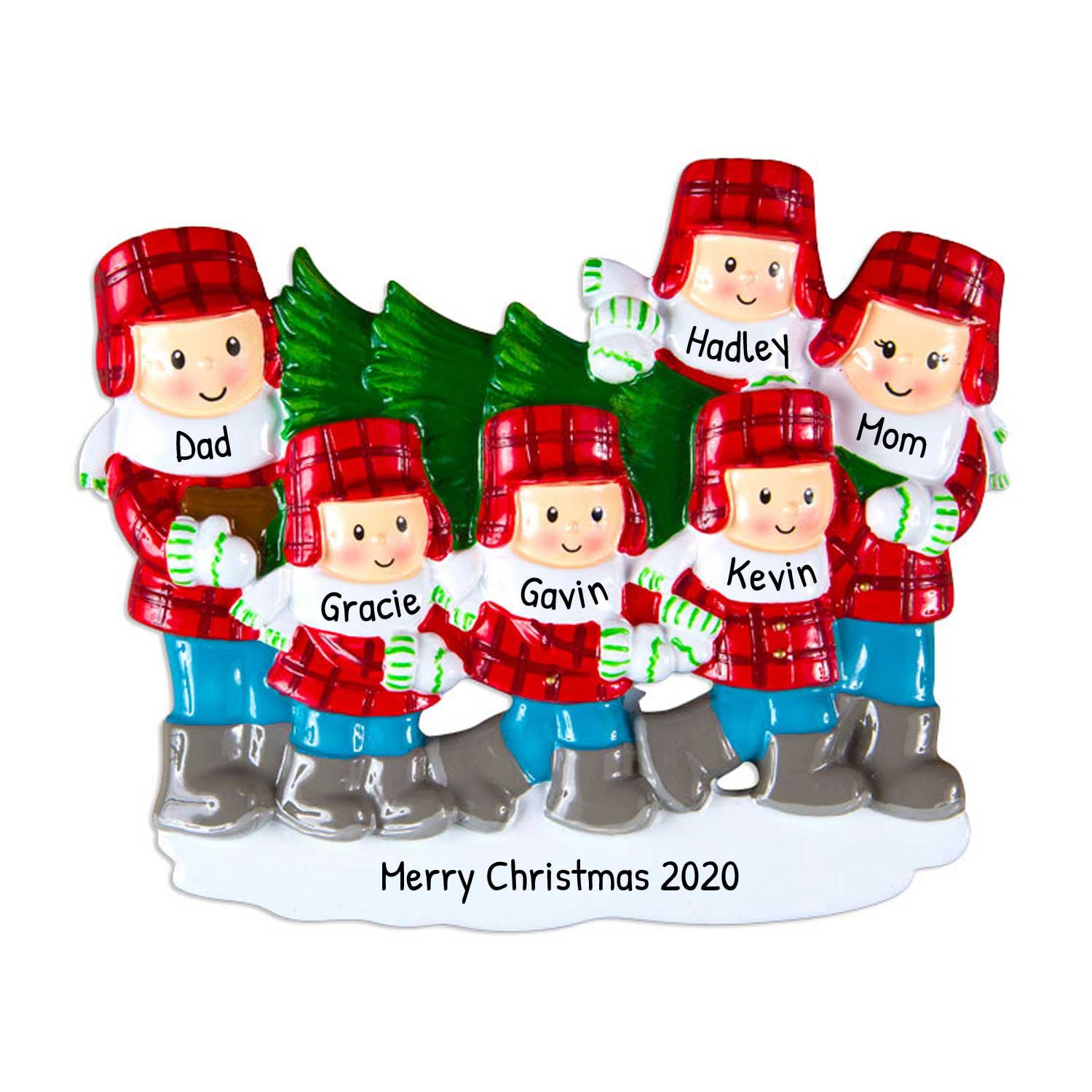 Personalized Family Ornaments 2024 Outdoors Family of 6 Christmas