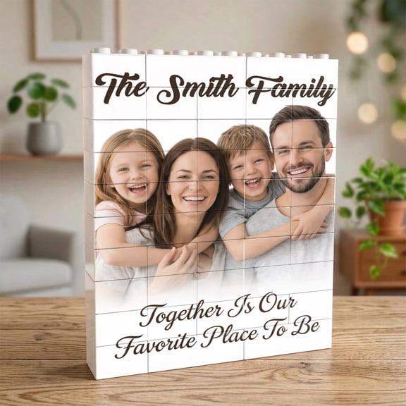 Personalized Family Photo Building Block Plaque with Custom Name and Quote, Custom Family Keepsake Display Home Decor Gift