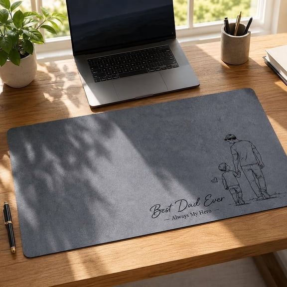 Personalized Family Photo Desk Pad for Dad, Custom Leather Mouse Mat Decor