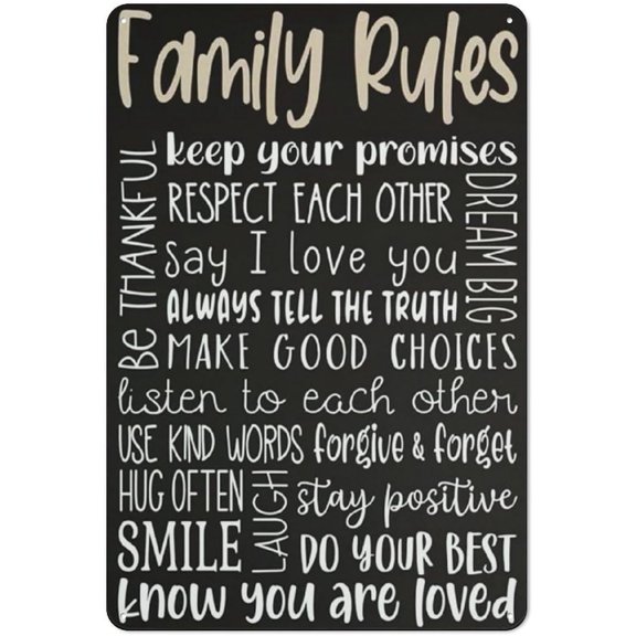 Personalized Family Rules Sign - Custom House Rules Metal Sign 8x12 Inches, Vintage Tin Poster, Wall Decor for Home Office Bar Cafe