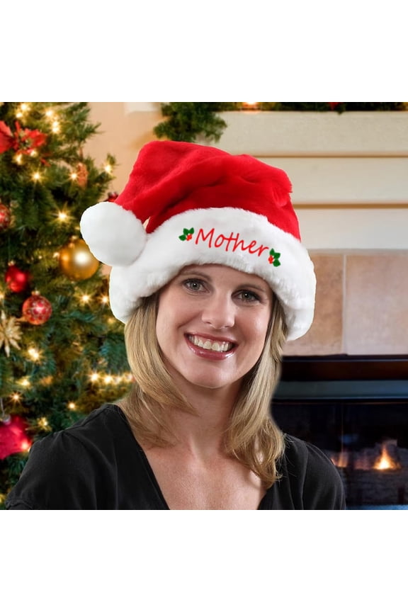 Personalized Family Santa Hats, Custom Embroidered Christmas Hats for Kids Adults Seniors with Names, Matching Family Holiday Party Decorations