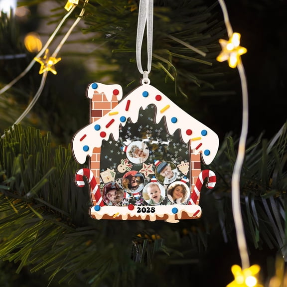Personalized Family Shaker Ornament, Custom Family Photo Ornament 2025, Gingerbread House Family Christmas Gift, Custom Face Christmas Ornament
