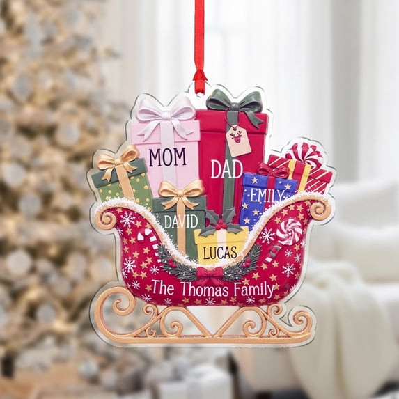 Personalized Family Sleigh Christmas Ornament: Custom Names Keepsake