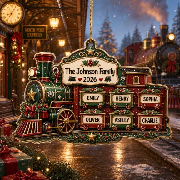 Personalized Family Train Christmas Ornament 2026 Holiday Keepsake
