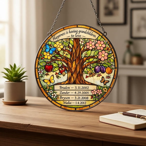 Personalized Family Tree Wall Decor - Stained Glass | Intricate Design | Heirloom Keepsake | Gift For Grandparents | Home Living Room Art
