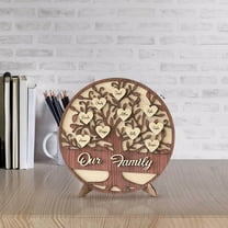 Personalized Family Tree Wooden Decor - Custom Name Heart-Shaped Desktop Sign, Mom Gift with Engraved Names, Walnut & Beech Plywood Keepsake