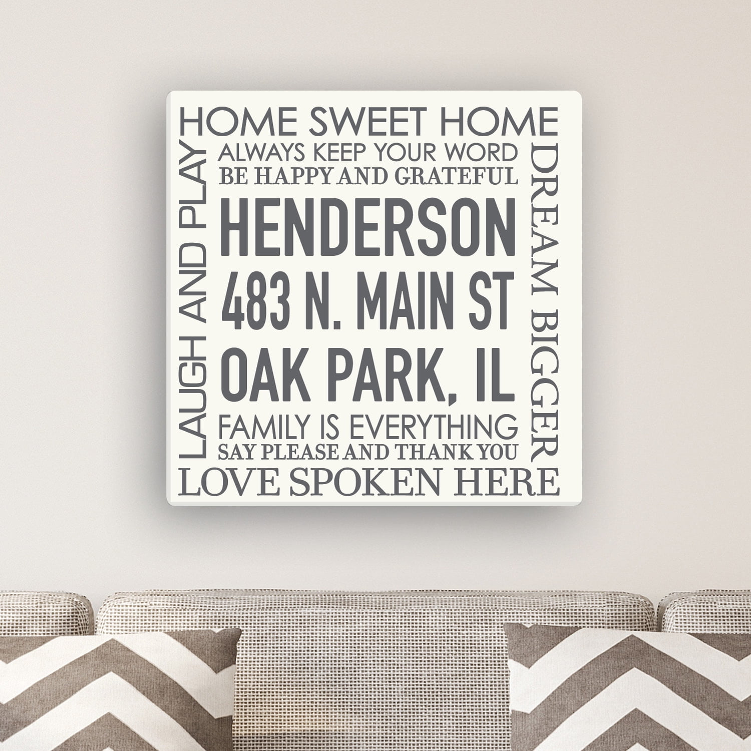 Personalized Family Words 12x12 or 16" x 16" Canvas