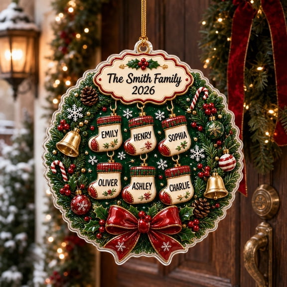 Personalized Family Wreath Christmas Ornament With 2026 Keepsake