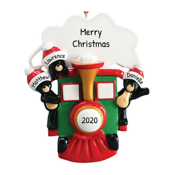 Personalized Family of 3 Christmas Ornament 2024 Black Bear Family Train 1 Count -Ornaments by Elves