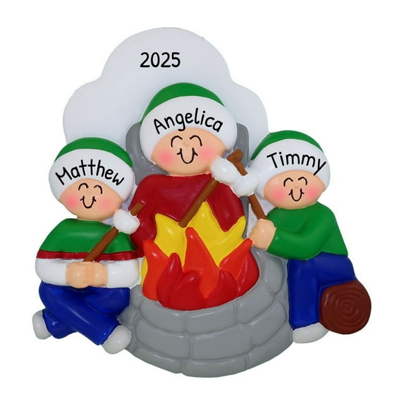 Personalized Family of 3 Christmas Ornament 2024 - Our First Christmas Together Fire pit Camping