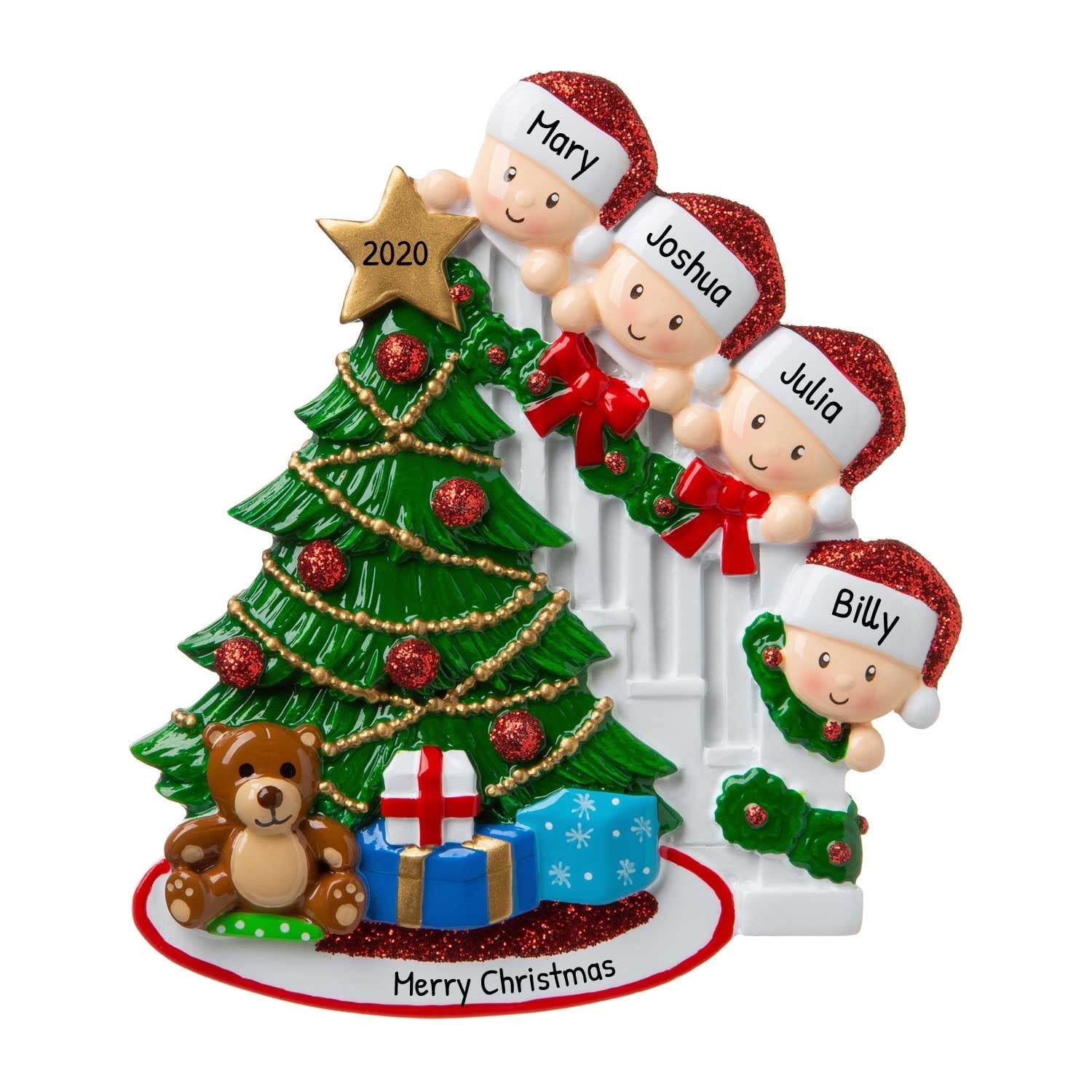 Personalized Family of 4 Christmas Ornament 2024 Family Peeking ...
