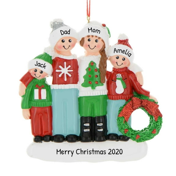 Personalized Family of 4 Christmas Ornament 2024 Family Ugly Sweater 1 Count - Ornaments by Elves