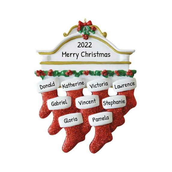 Personalized Family of 9 Christmas Tree Ornament 2024 - Family Christmas Stockings Ornament Keepsake