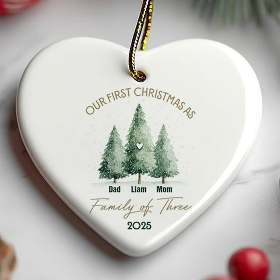 Personalized Family of Three Ornament: First Christmas Keepsake, 2025