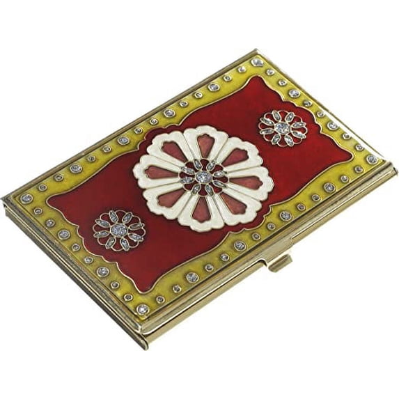 Personalized Farah Red Lacquer and Brass Business Card Case with Free Engraving