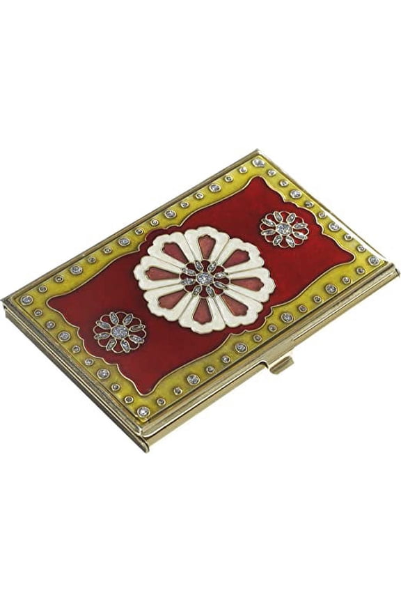 Personalized Farah Red Lacquer and Brass Business Card Case with Free Engraving