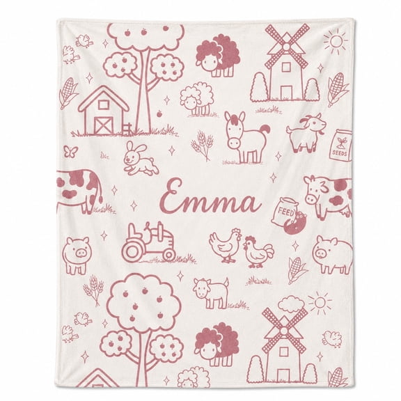 Personalized Farm Animals Fleece Blanket, Custom Name 3D Print Polyester Throw, 280gsm Soft Blanket, Pink, Multiple Sizes