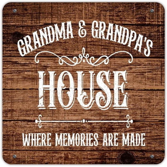 Personalized Farmhouse Tin Signs Grandma & Grandpa's House Where Memories are Made Signs Metal Signs Outdoor for Porch Cabin Front Door Wall Decorations 8x12in