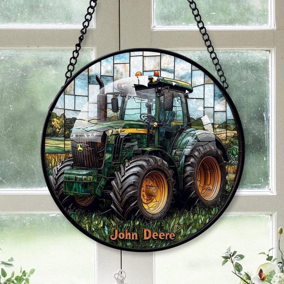 Personalized Farmhouse Tractor Suncatcher Stained Glass, Farmhouse Tractor Stained Glass Window Hanging Farmhouse Tractor Sun Catchers Indoor Window Dcor CIajon (Farmhouse Tractor 11)