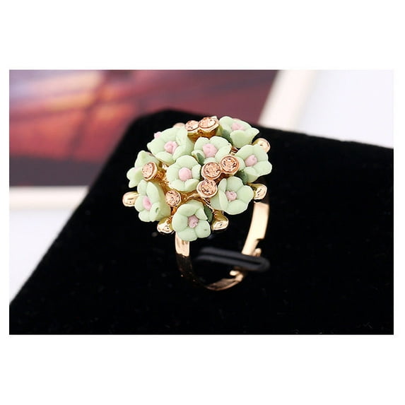 Womens Flower Ring Alloy Inlaid Gems And Semi Precious Stones Floral Design Jewelry For Women Multiple Colors Mix