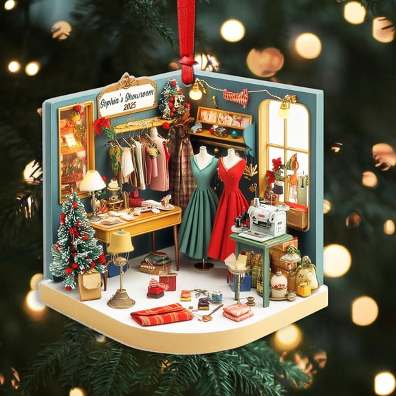 Personalized Fashionista Showroom FLAT Christmas Acrylic Ornament, Fashion Ornaments, Clothing Store Ornament, Boutique Gift