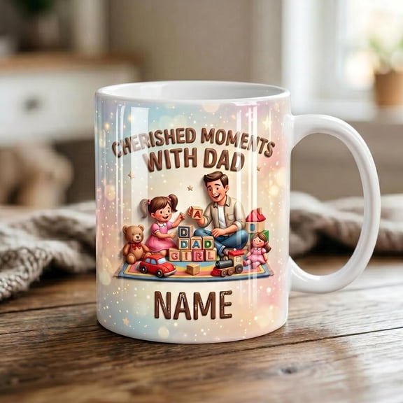 Personalized Father Daughter Cherished Moments Mug, Faux 3D Effect Coffee Cup